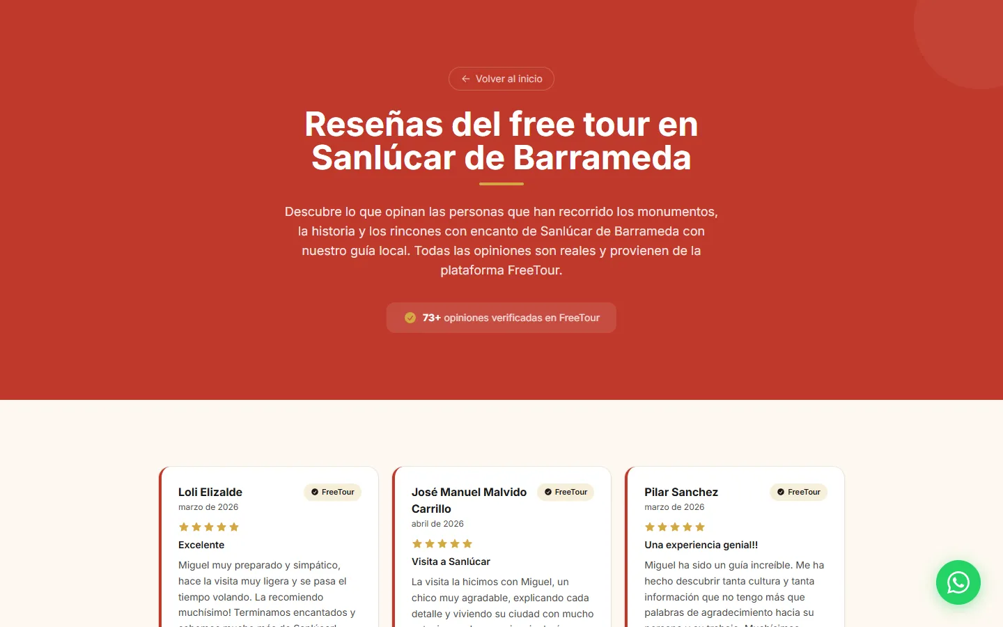 Página de reseñas de visitantes de Free Tour Sanlúcar